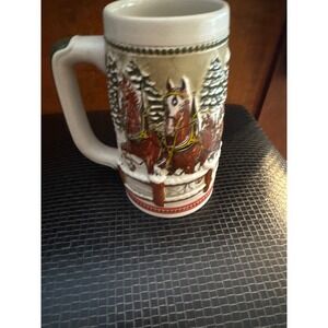 Budweiser Beer Stein Collectible German Style Ceramic Mug Winter Scene